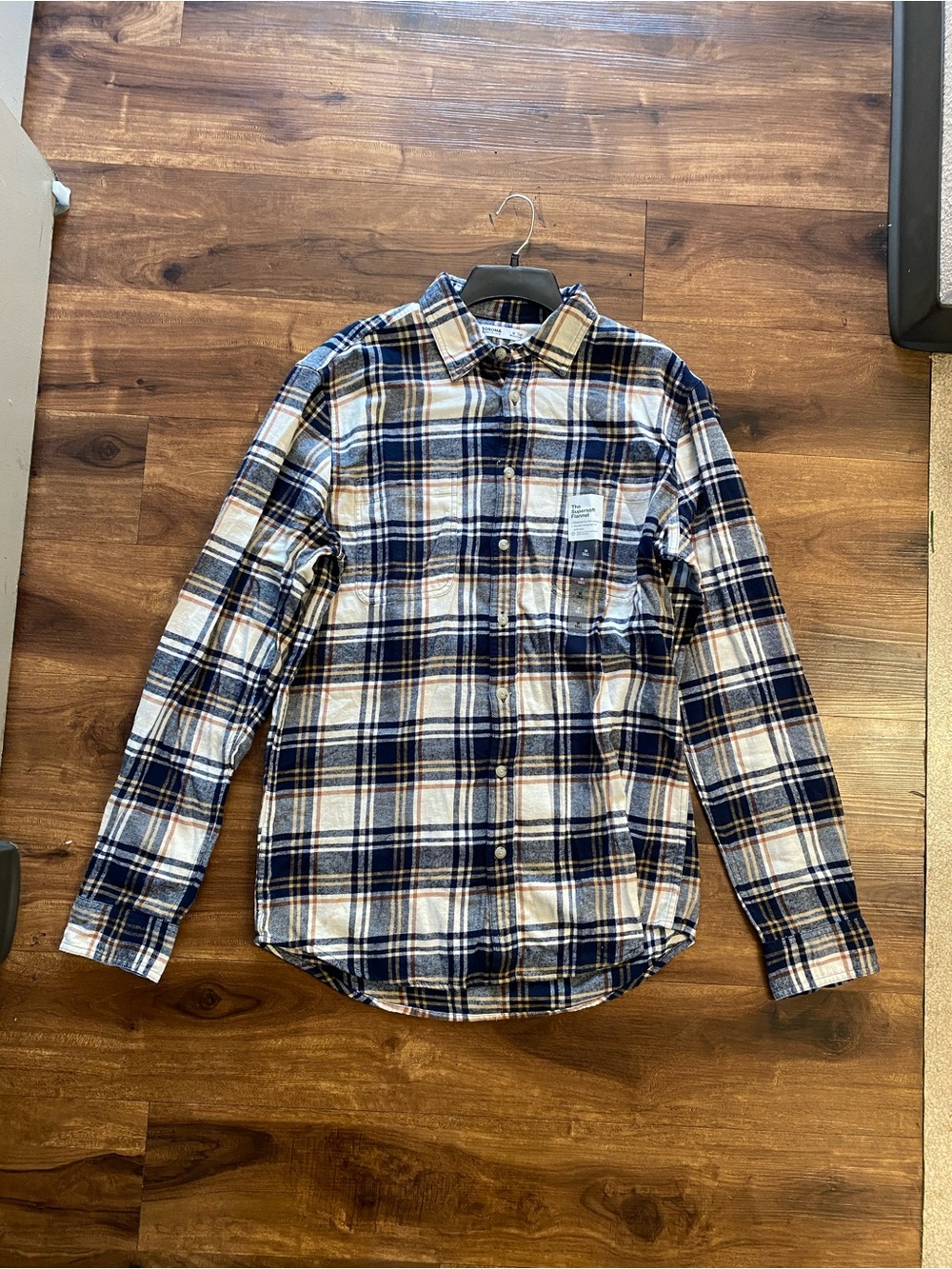Sonoma Men's Navy, White & Tan Plaid Button-Down Shirt